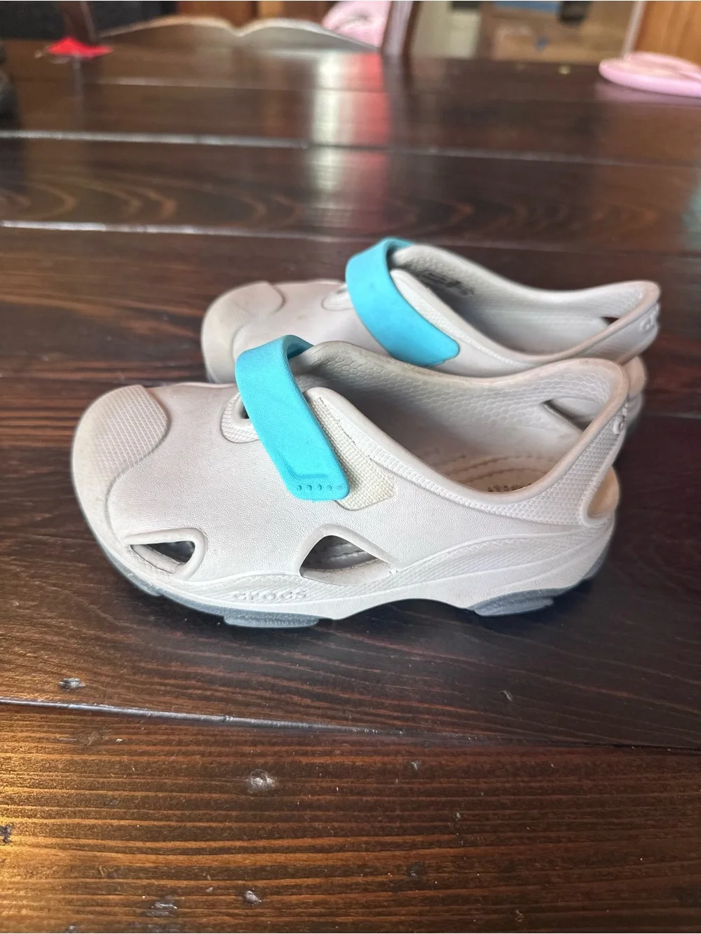 CROCS Kids All Terrain Fisherman Sandals Grey with Teal Strap